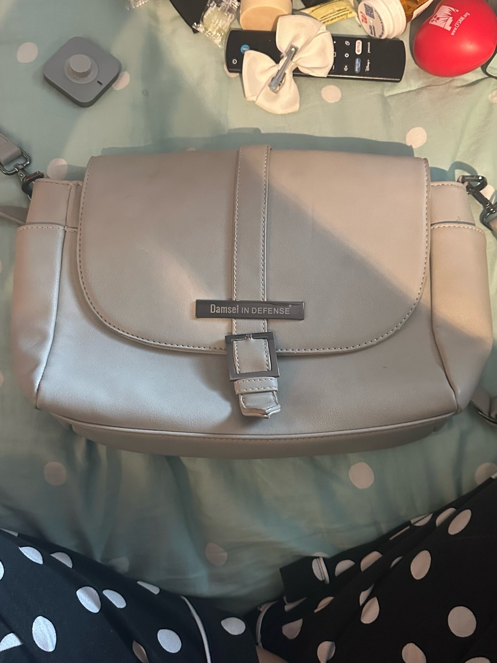 Damsel In Defense Silver Gray Crossbody Bag - Sleek Flap Shoulder Bag